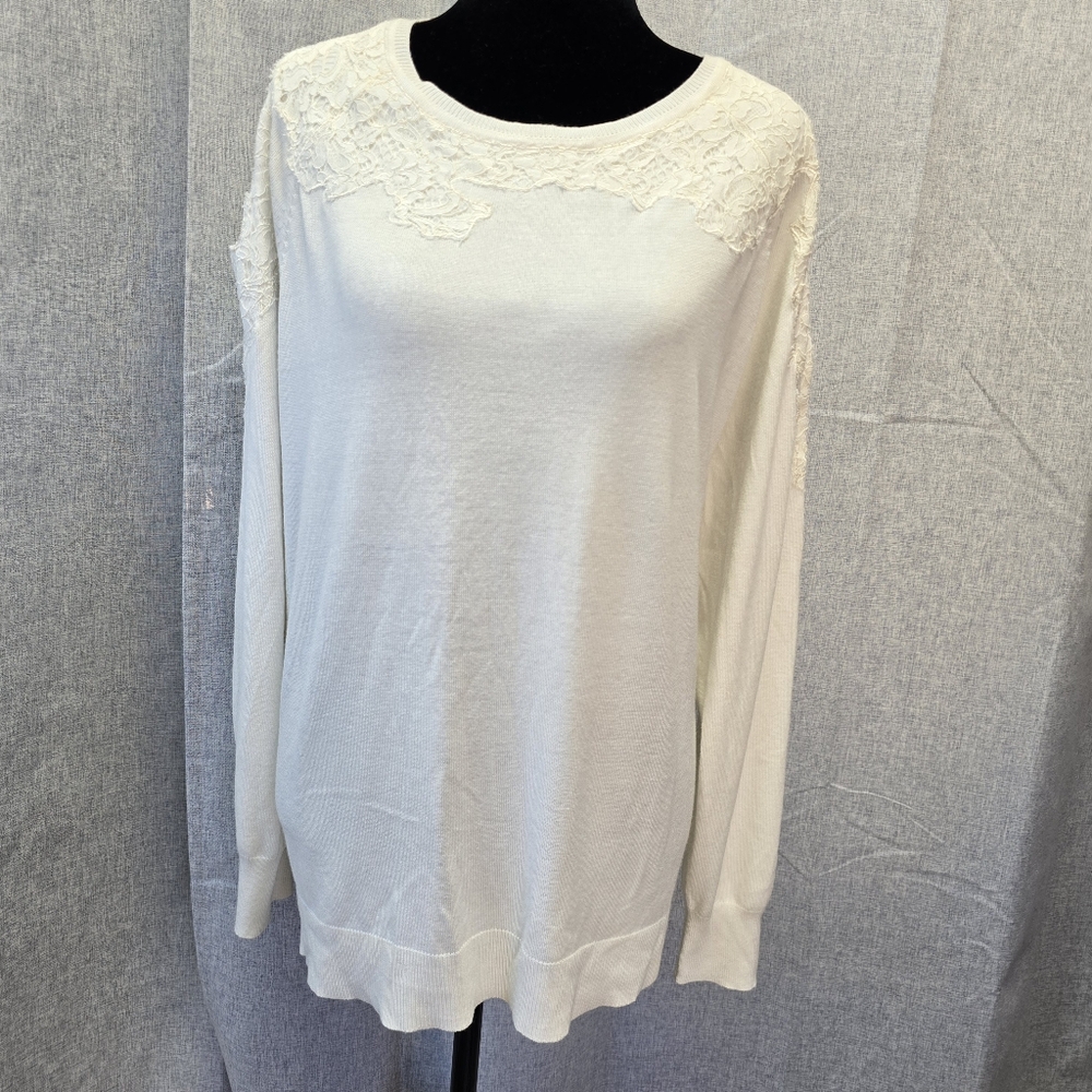 Women's Allegra Gold Off White Peekaboo Neck Lace Design Sweater Size XLarge